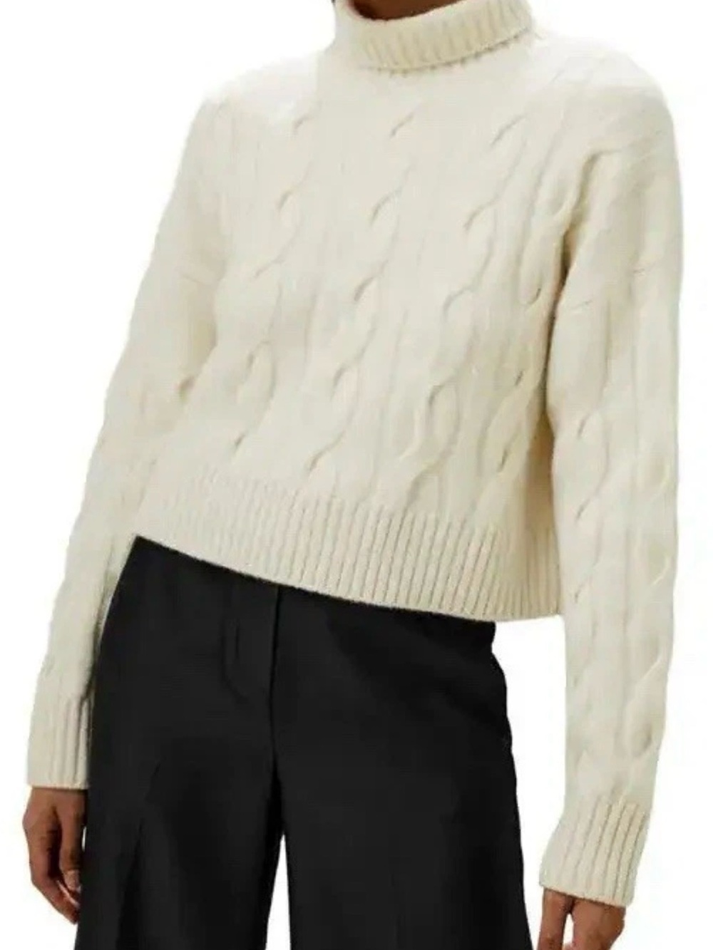 Theory Wool-cashmere Mock-neck Cable Sweater In Ivory Sz P
